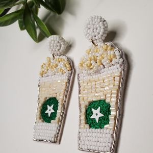 White Frappuccino Beaded Earrings